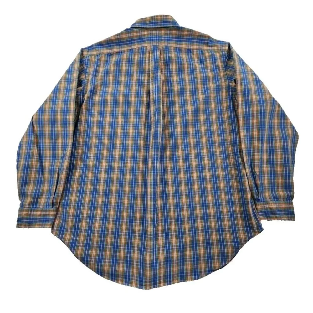 Ralph Lauren Classic Fit Shirt Men's 17 1/2 - 34/35 Blue Orange Plaid EUC Luxe‎